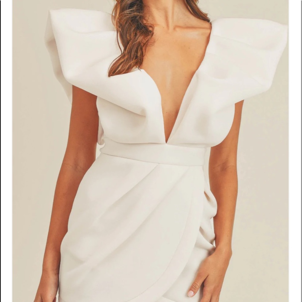 Mable save the date puff sleeve mini dress